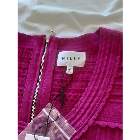 Milly Fuchsia Textured Fit & Flare Knit Dress Size L NWT - Picture 5 of 6